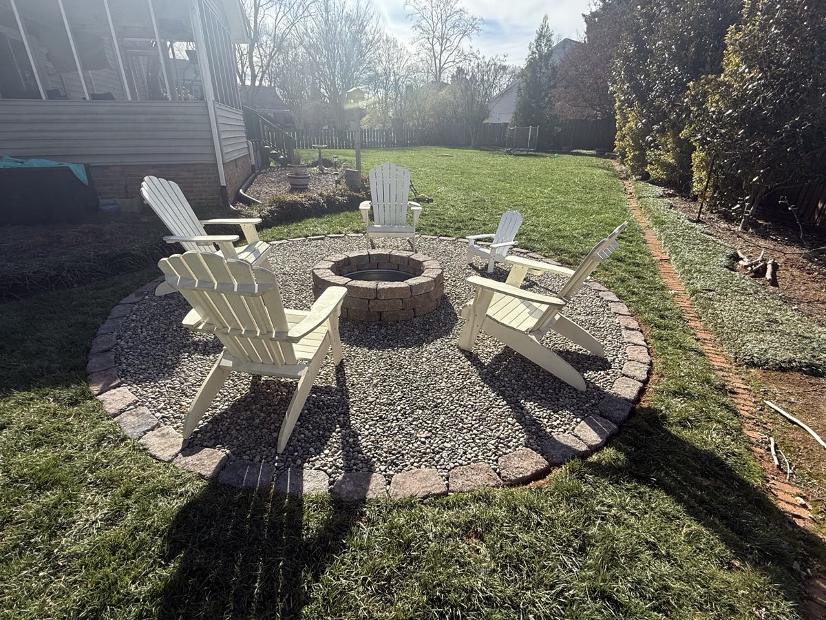 Fire pit set into a green lawn